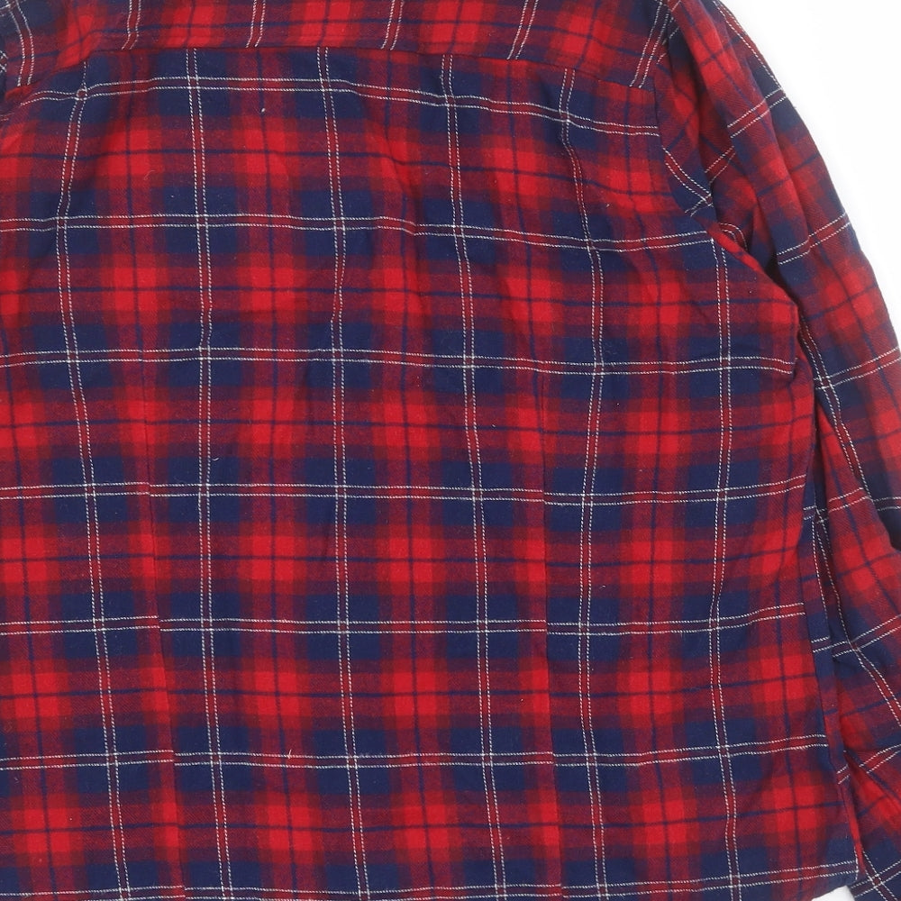 Primark Womens Red Plaid 100% Cotton Basic Button-Up Size 14 Collared