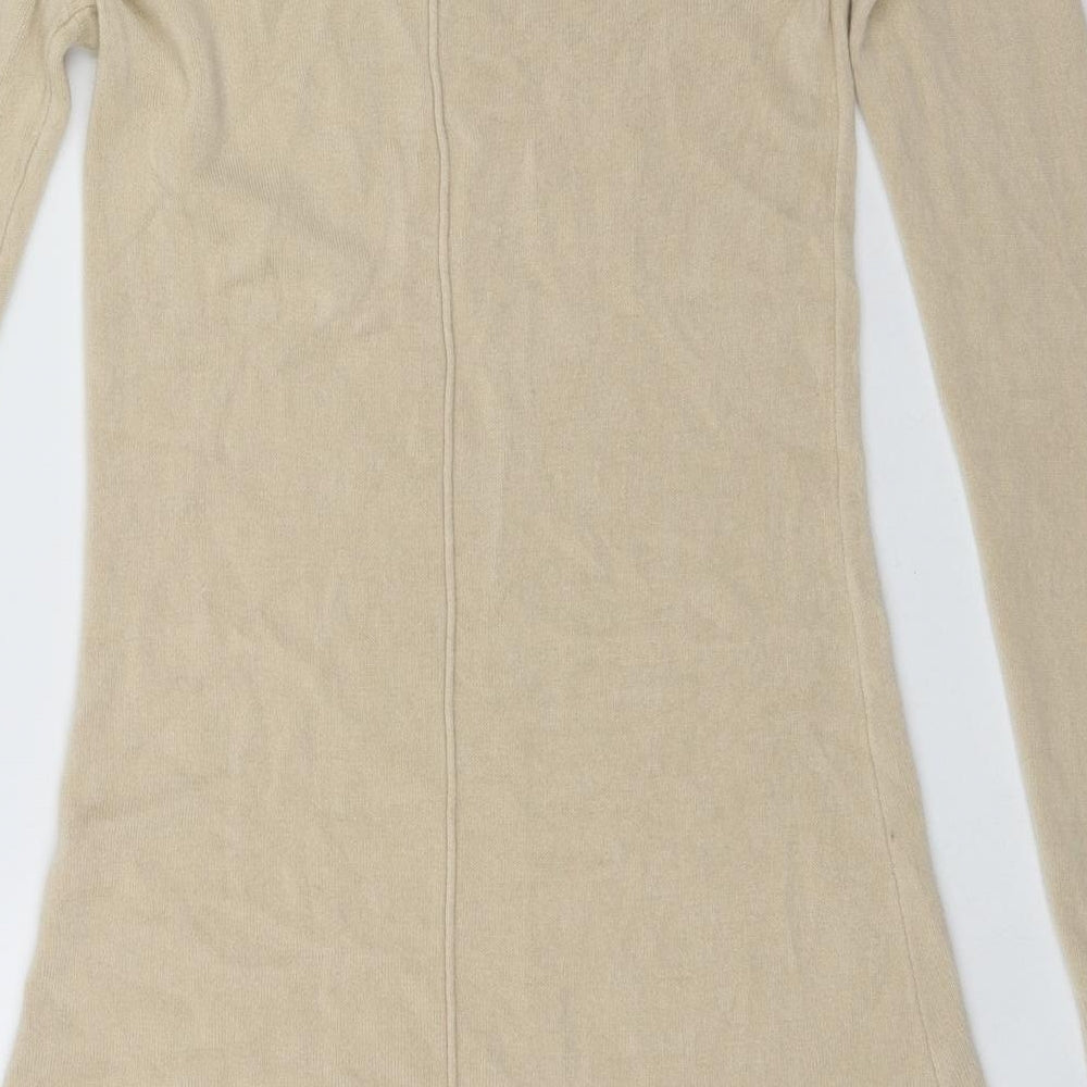 BASSINI Womens Beige Scoop Neck Acrylic Henley Jumper Size S