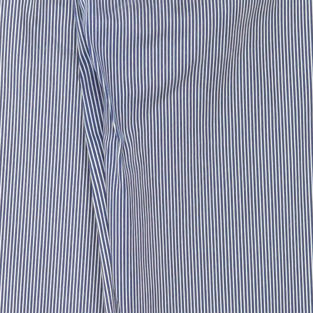 Savida Womens Blue Striped Cotton Trousers Size 12 L28 in Regular Zip