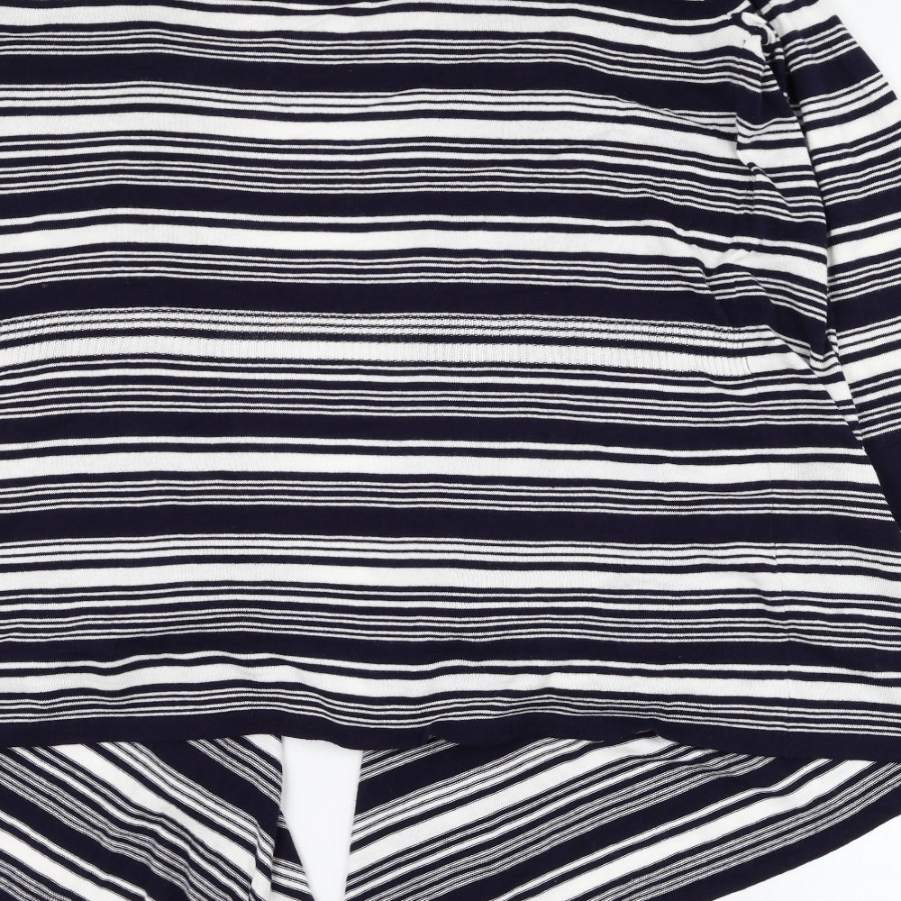 BM Womens Black Square Neck Striped Cotton Cardigan Jumper Size M