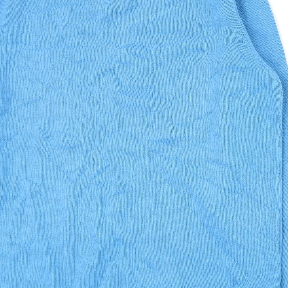 Atlantic Bay Mens Blue V-Neck Cotton Pullover Jumper Size L