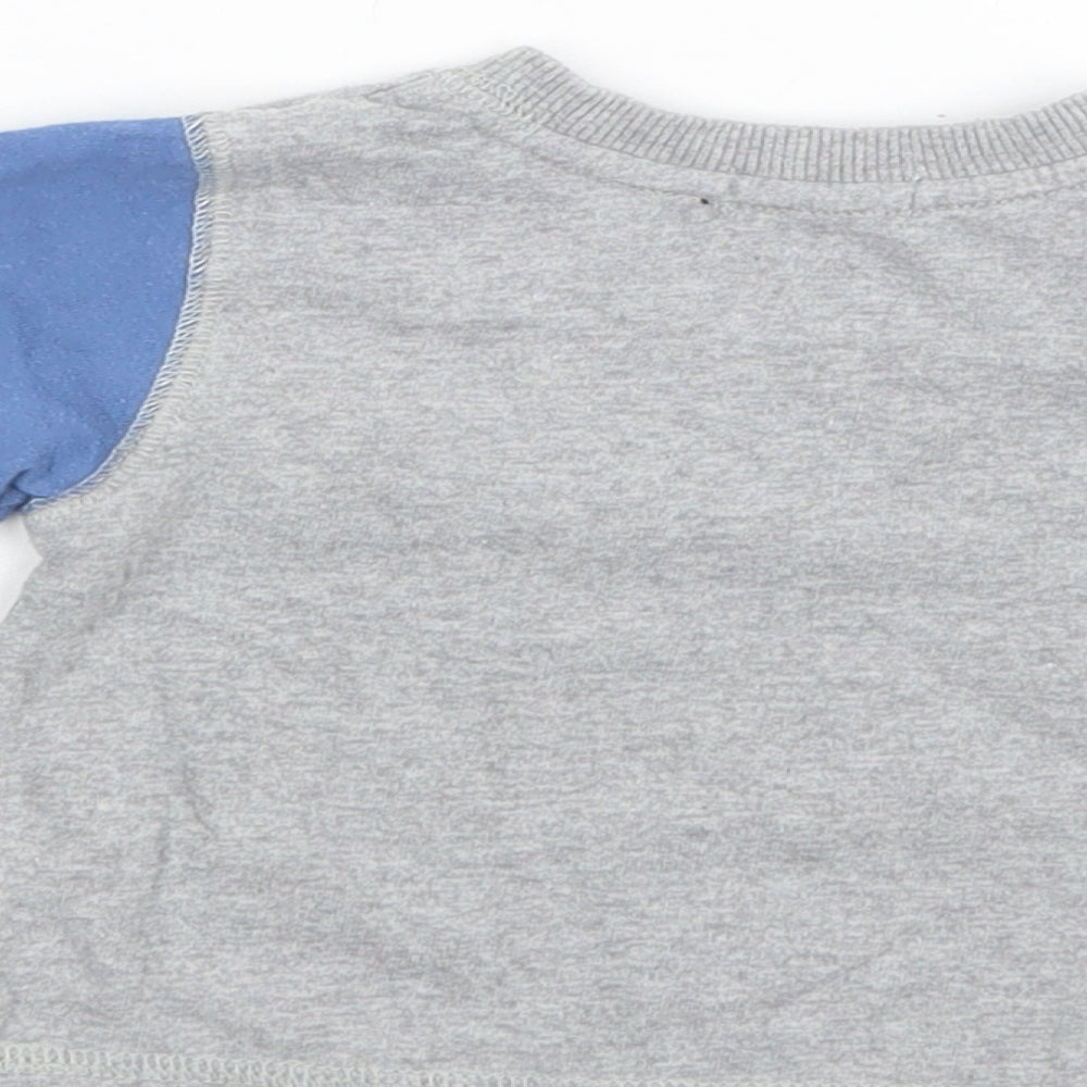 Lilly + Sid Baby Grey Colourblock Cotton Pullover T-Shirt Size 6-9 Months Crew Neck Snap