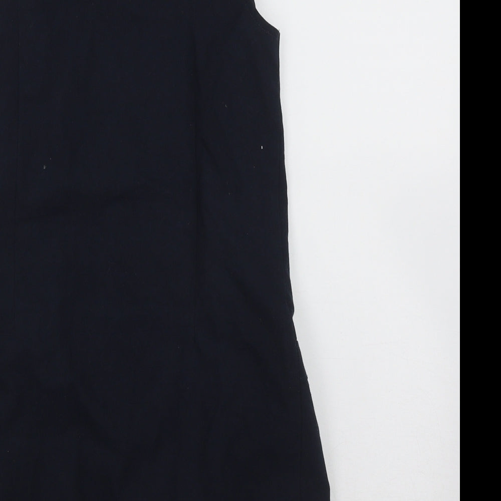 Marks and Spencer Girls Blue Polyester Pinafore/Dungaree Dress Size 9-10 Years Scoop Neck Zip