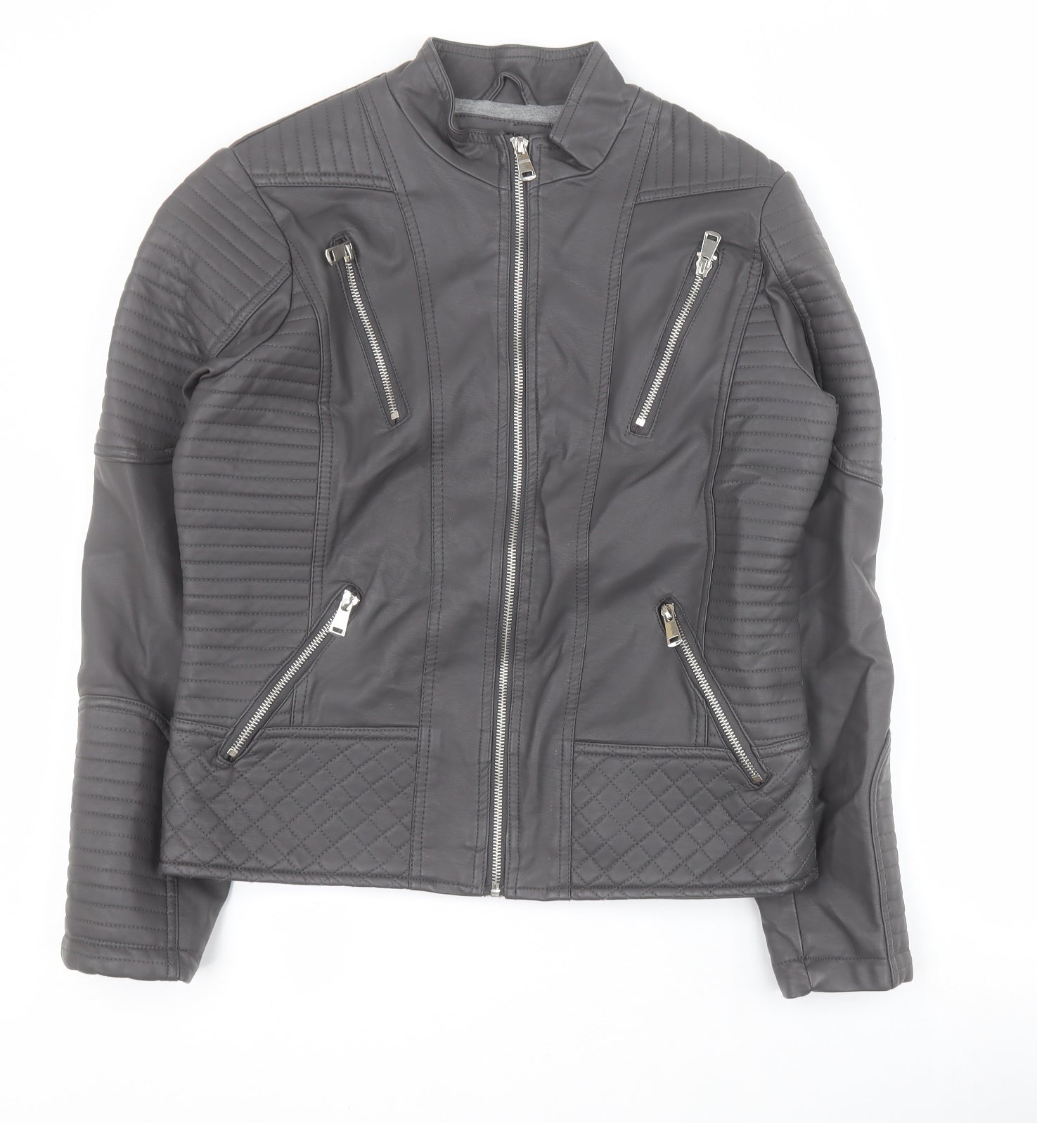 YMI Womens Grey Jacket Size M Zip Faux leather – Preworn