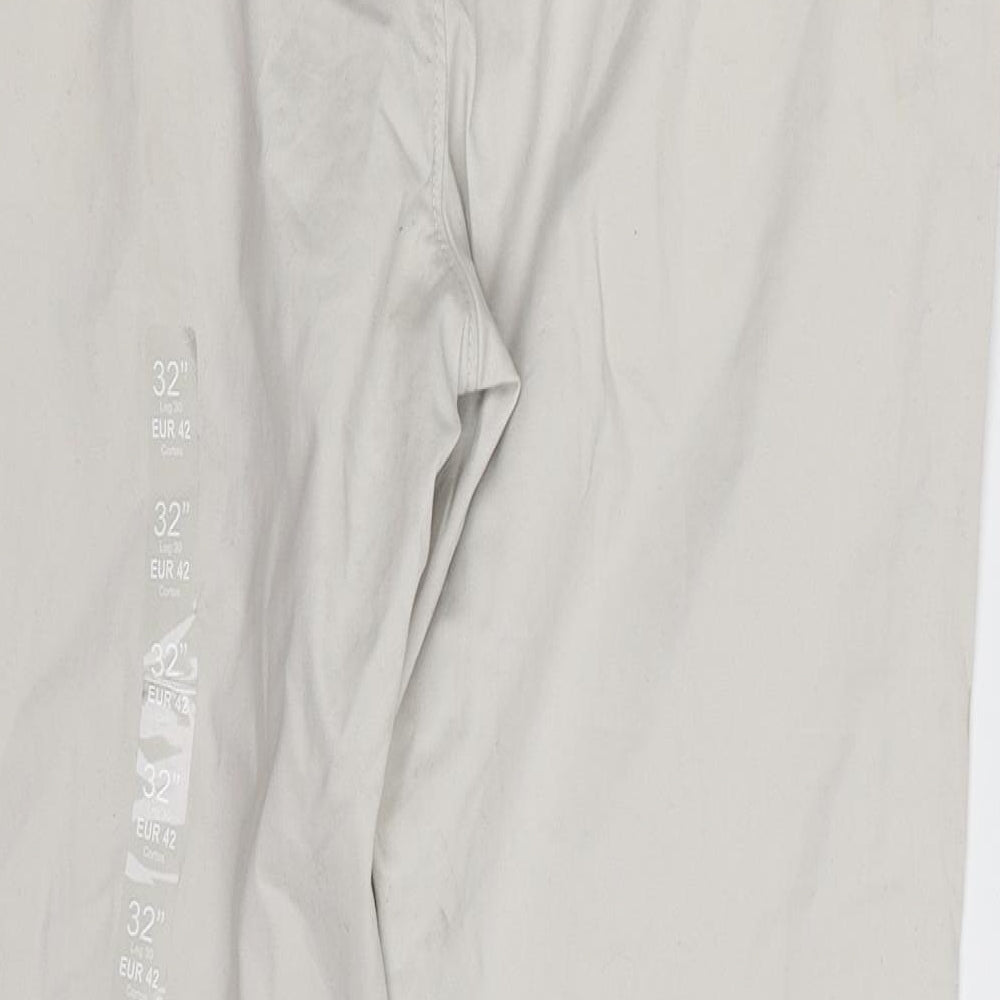 Dunnes Stores Mens Grey Cotton Chino Trousers Size 32 in L30 in Slim Zip