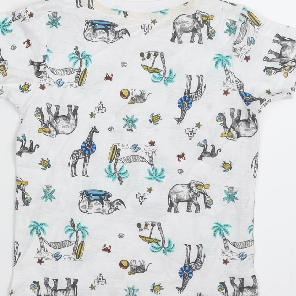 Matalan Boys White 100% Cotton Basic T-Shirt Size 12-18 Months Crew Neck Pullover - Elephant