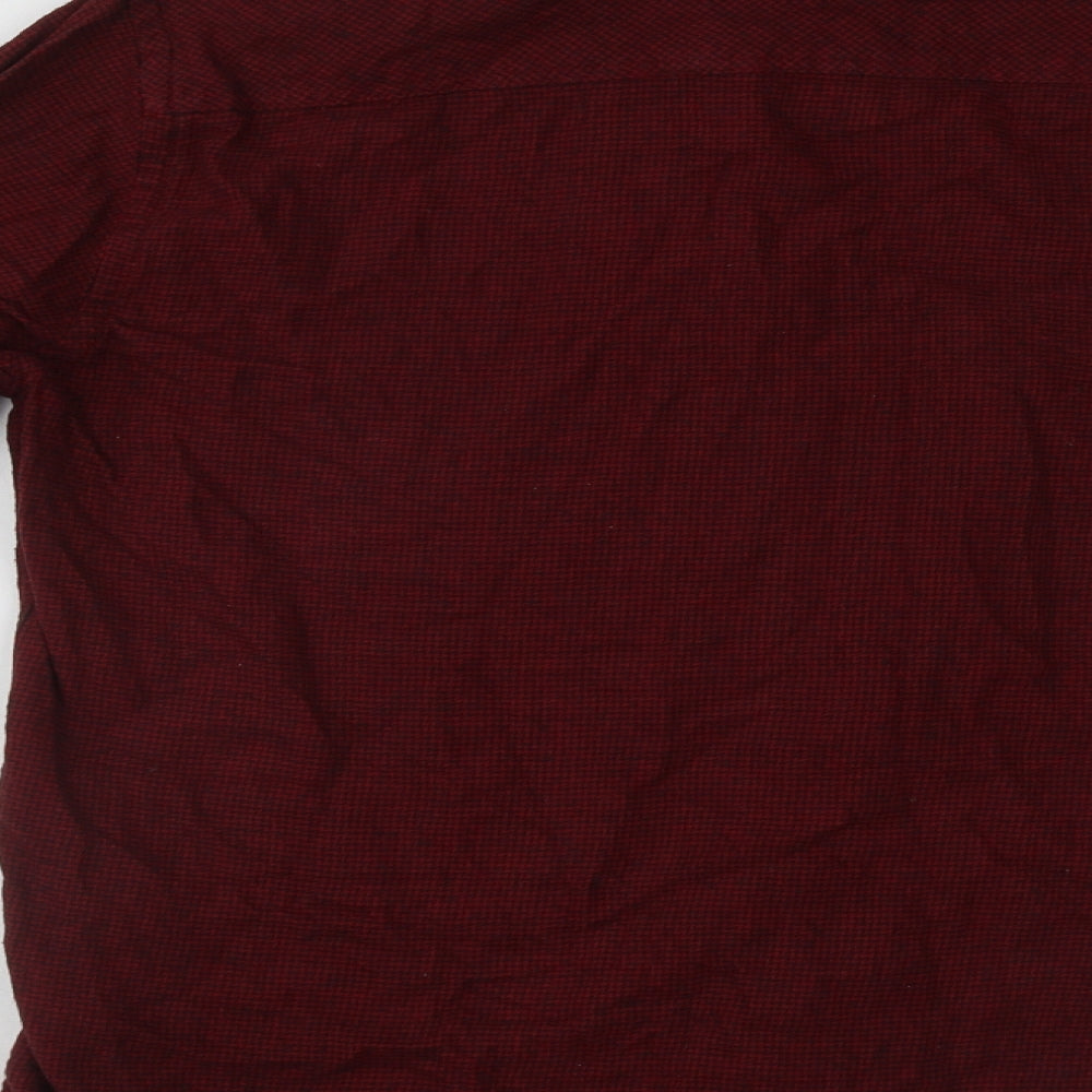 Blend Mens Red Plaid Cotton Button-Up Size S Collared Button