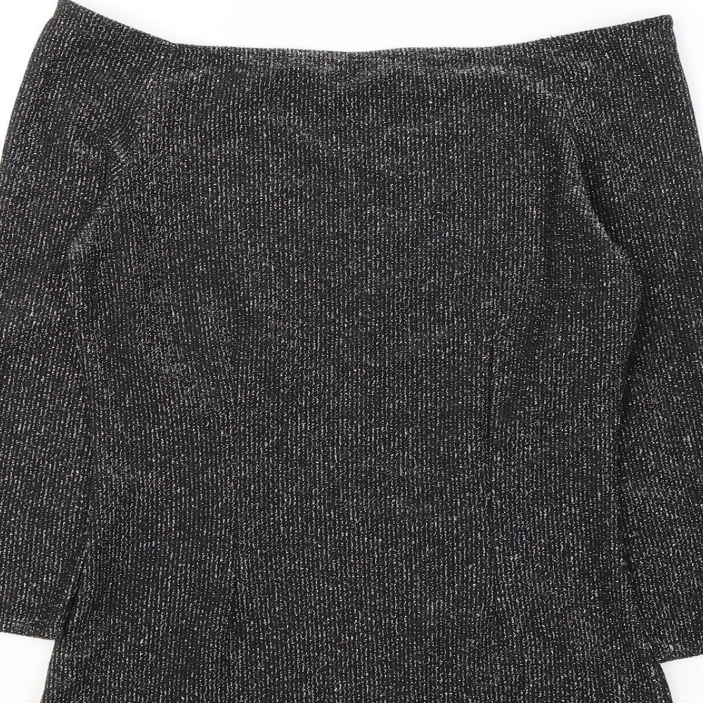 Marks and Spencer Womens Black Polyester Jersey Blouse Size 8 Boat Neck