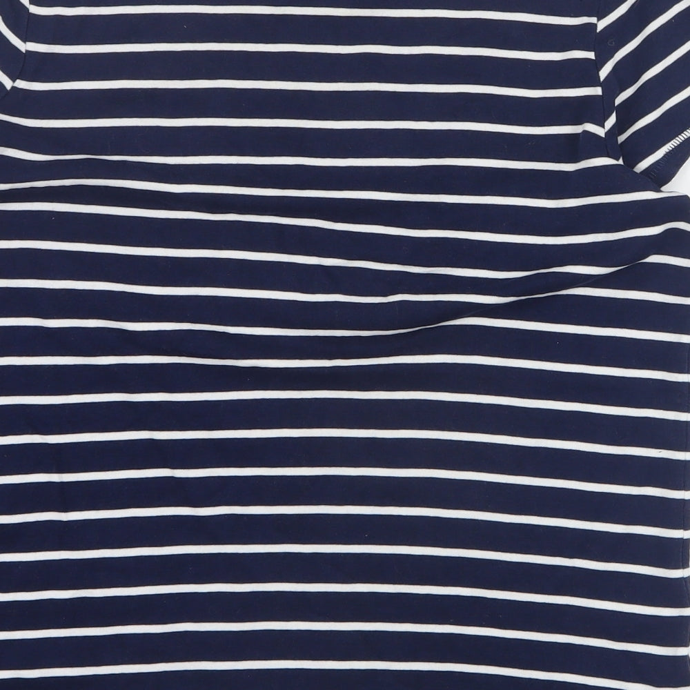 TU Womens Blue Striped 100% Cotton Basic T-Shirt Size 18 Round Neck