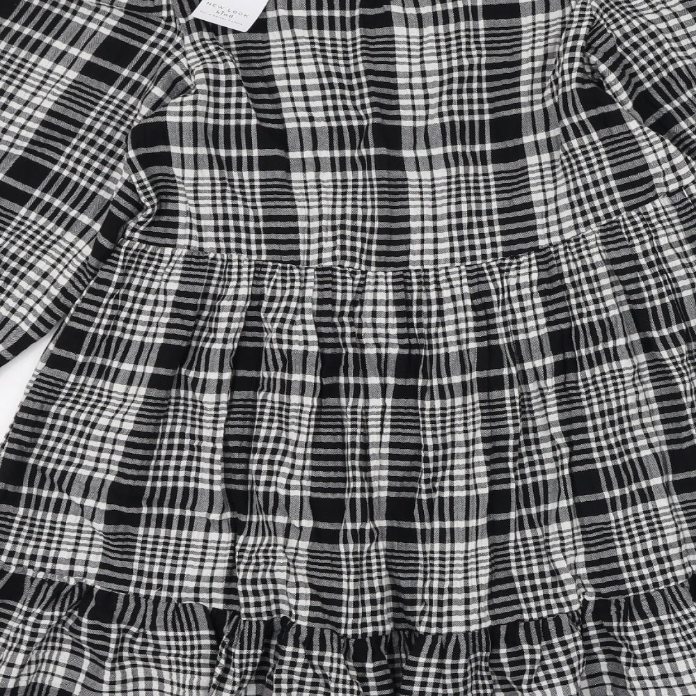 New Look Womens Black Plaid Cotton Fit & Flare Size 6 Round Neck