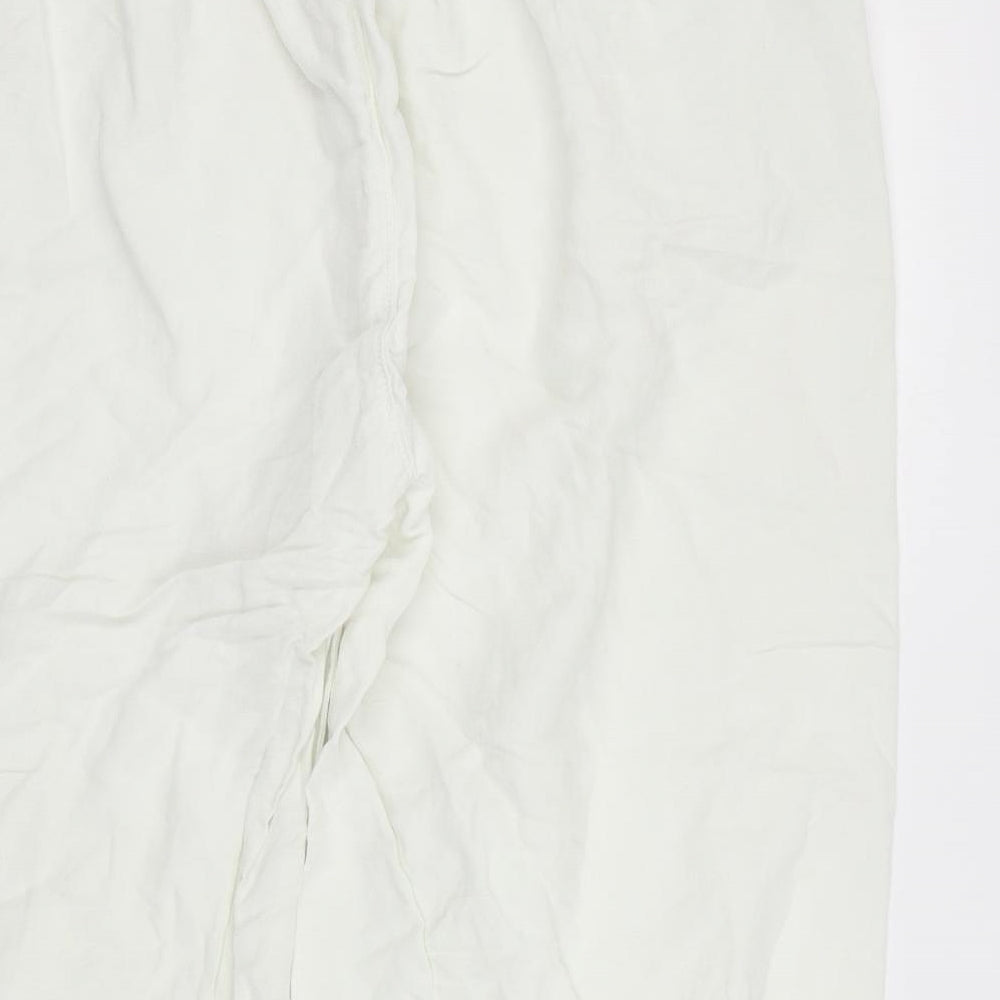 Dunnes Womens White Linen Cropped Trousers Size 14 L20 in Regular