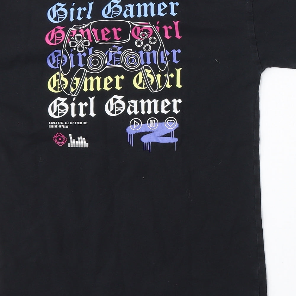 George Girls Black Cotton Basic T-Shirt Size 6-7 Years Round Neck - Girl Gamer