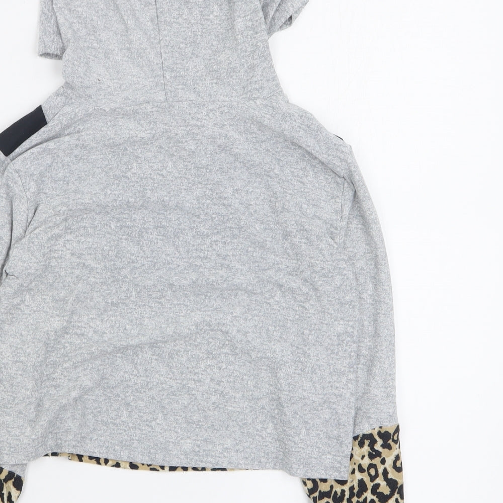 Matalan Girls Grey Animal Print Polyester Pullover Hoodie Size 8 Years Pullover - Cropped