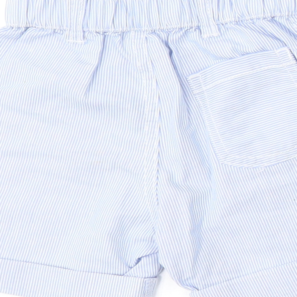 George Girls Blue Striped Cotton Cropped Trousers Size 6-9 Months Button