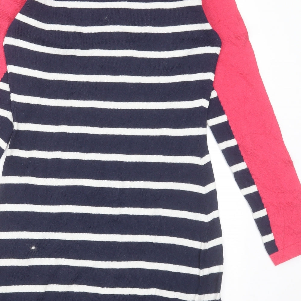 Clements Ribeiro Womens Blue Striped Cotton Jumper Dress Size 10 Crew Neck Pullover