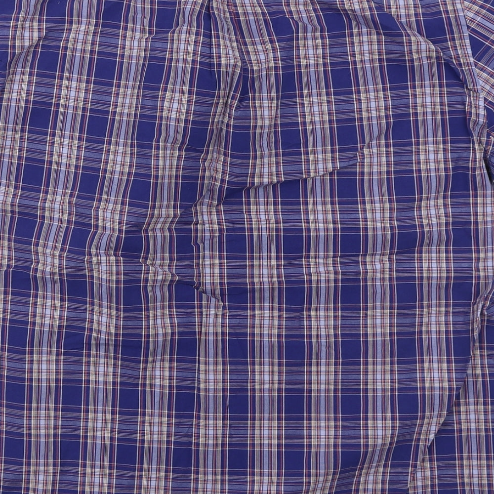 Red Herring Mens Blue Check Cotton Button-Up Size L Collared Button