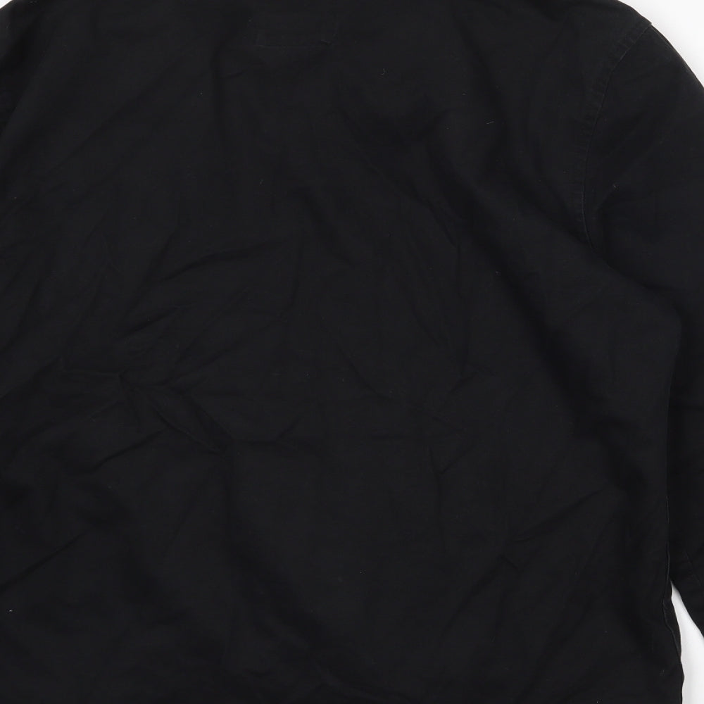 New Look Mens Black Cotton Button-Up Size L Collared Button
