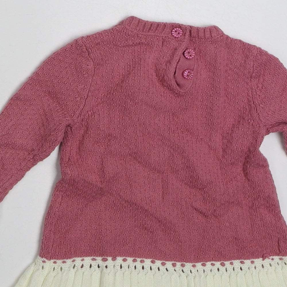 Max Studio Girls Pink Cotton Jumper Dress Size 3-6 Months Crew Neck Button