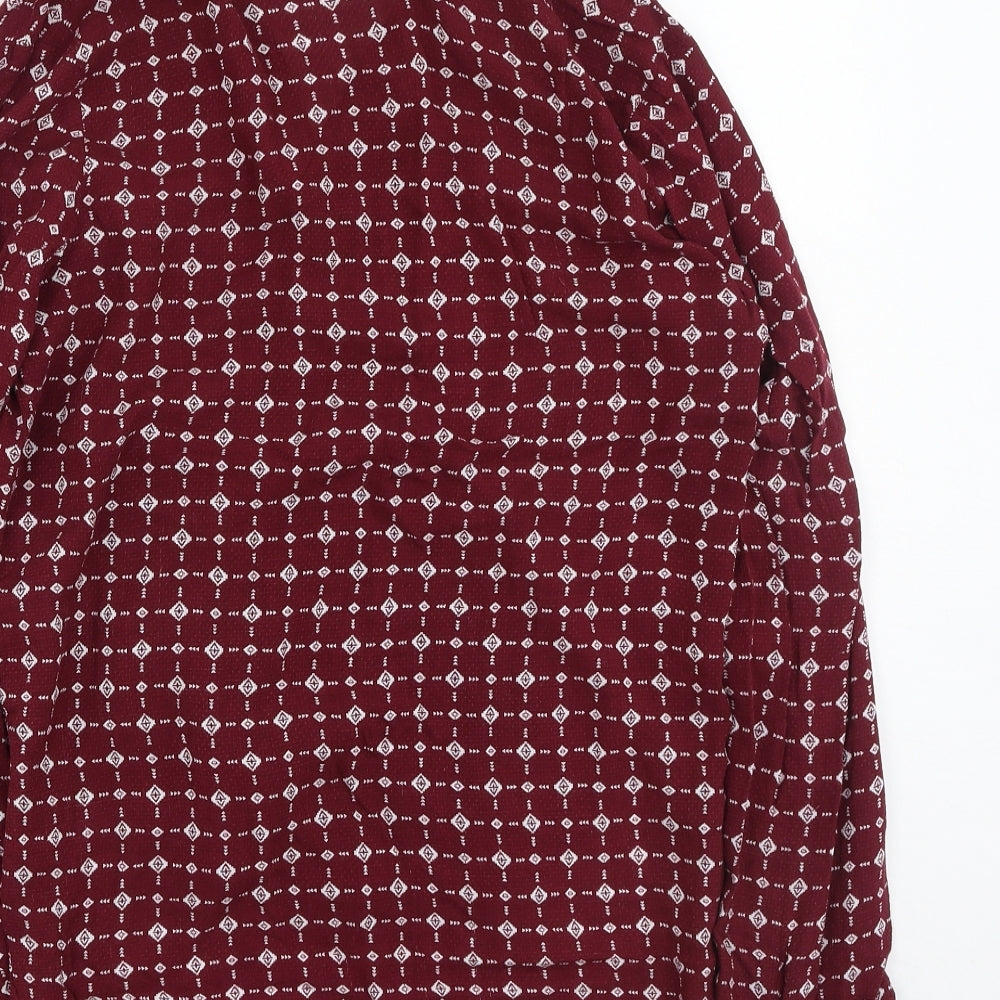 Primark Womens Red Geometric Viscose Basic Button-Up Size 10 V-Neck