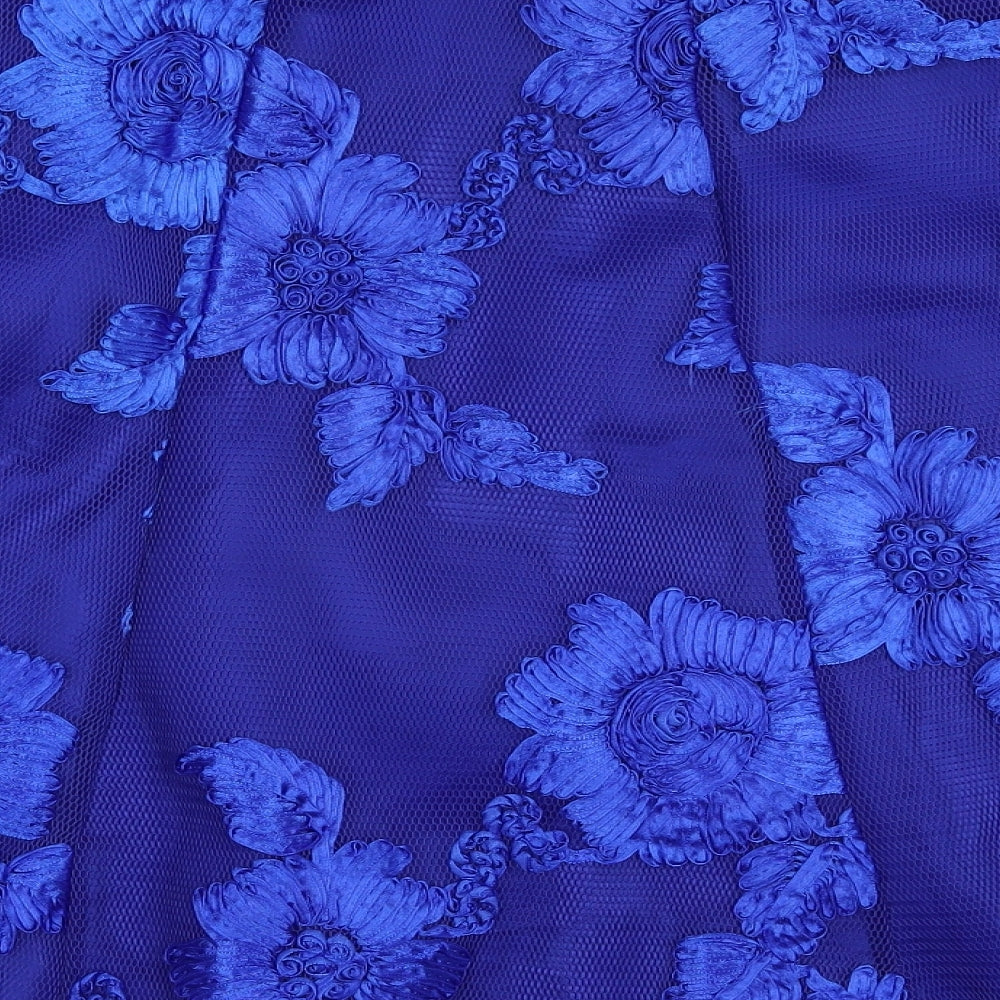 Quioz Womens Blue Floral Polyester Skater Skirt Size 10 Zip