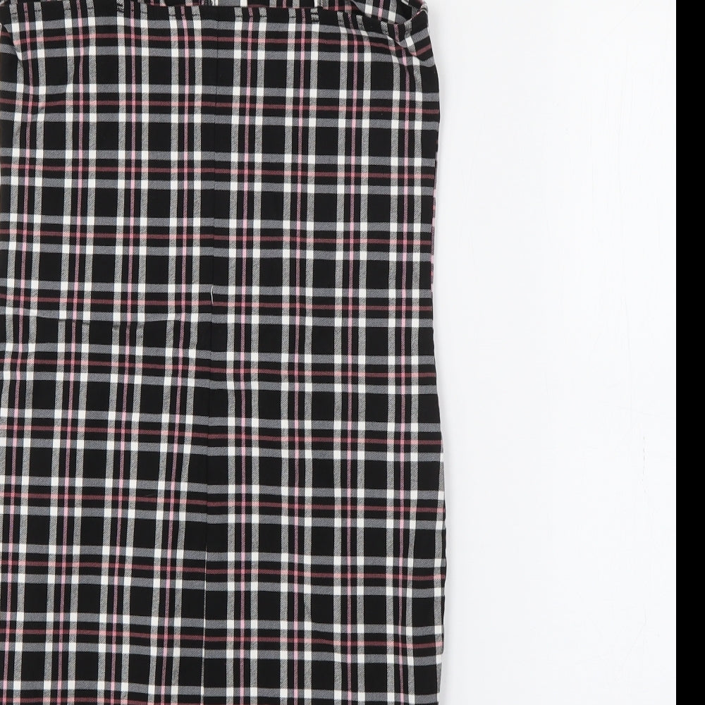 New Look Girls Black Plaid Viscose Shift Size 9 Years Square Neck Zip
