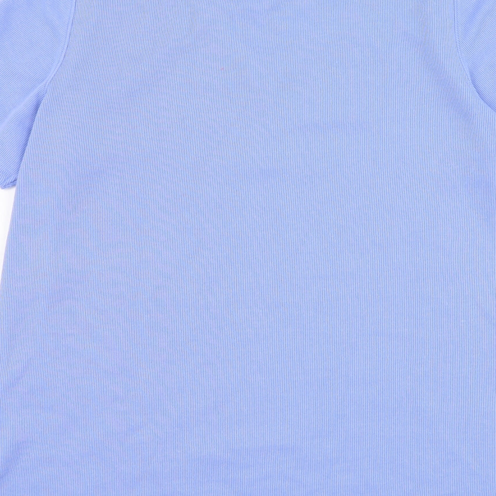 BM Womens Blue Polyester Basic T-Shirt Size S V-Neck