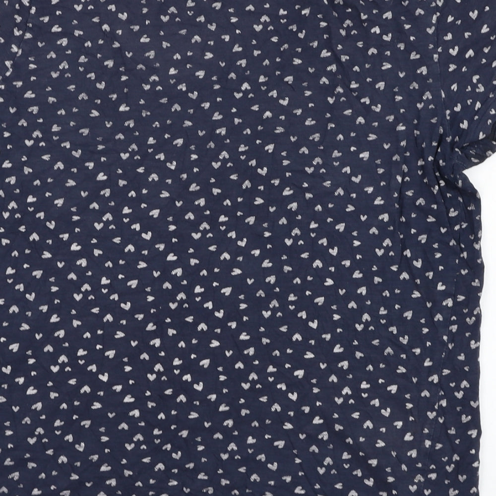 TOM TAILOR Womens Blue Cotton Basic T-Shirt Size L Round Neck - Heart