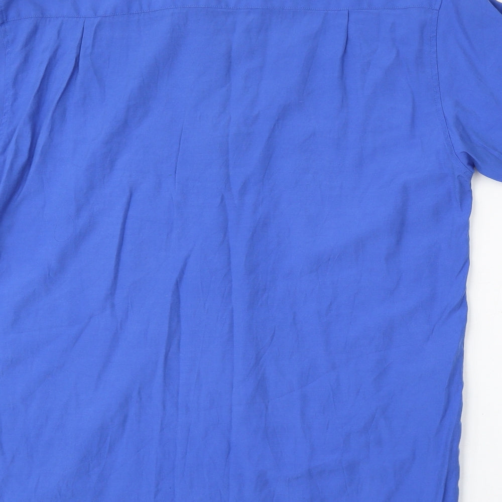 Cedar Wood State Mens Blue Viscose Polo Size S Collared Button