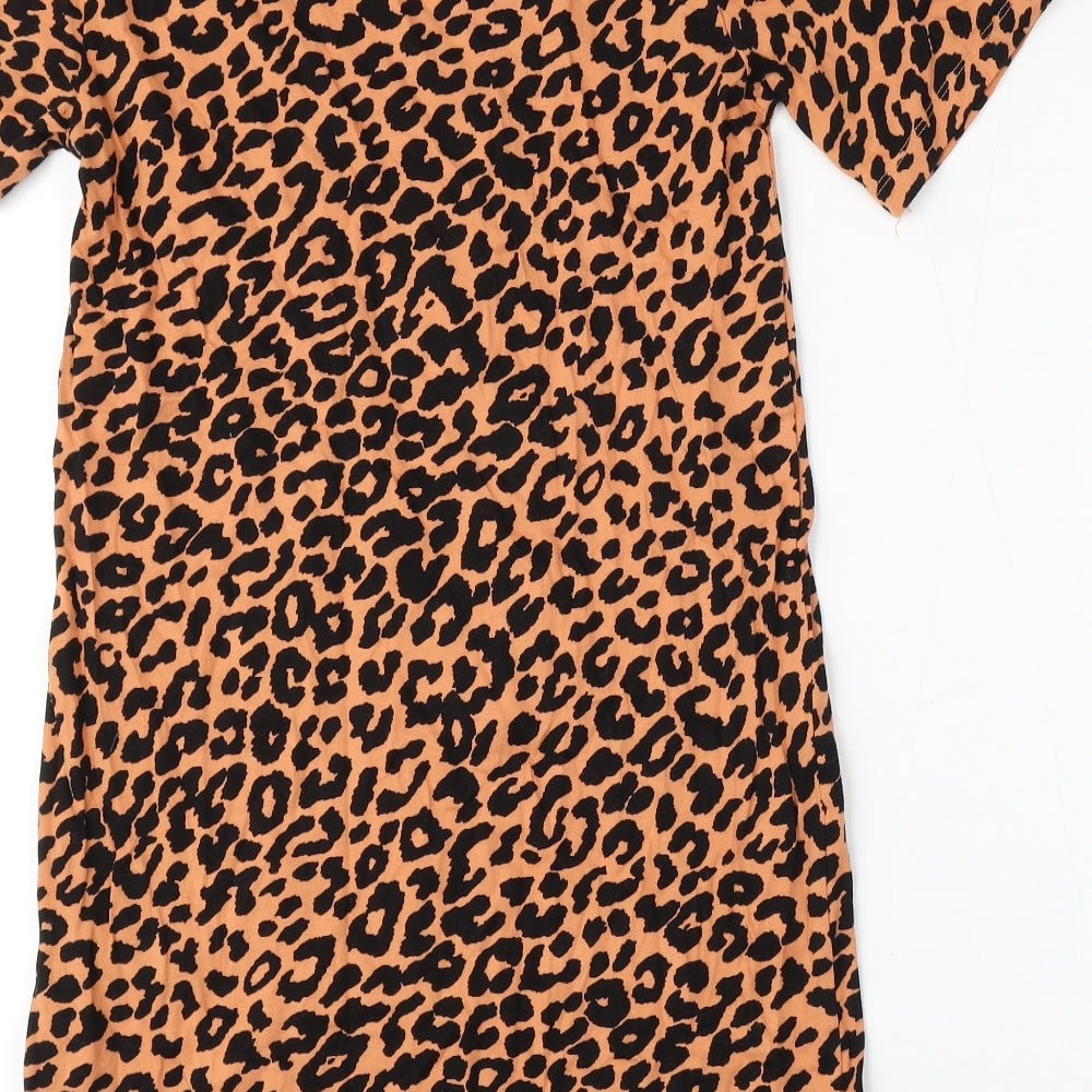 ASOS Womens Orange Animal Print Cotton T-Shirt Dress Size 6 Round Neck