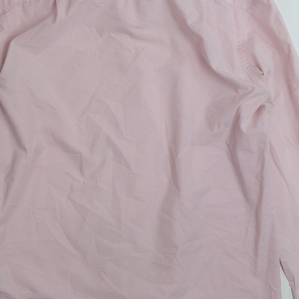Marks and Spencer Mens Pink Check Polyester Button-Up Size 16 Collared Button