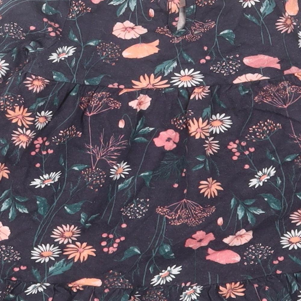 F&F Girls Blue Floral Cotton A-Line Size 6-9 Months Crew Neck Button