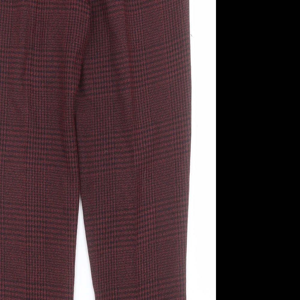 New Look Womens Red Plaid Polyester Trousers Size 8 L28 in Regular Hook & Eye