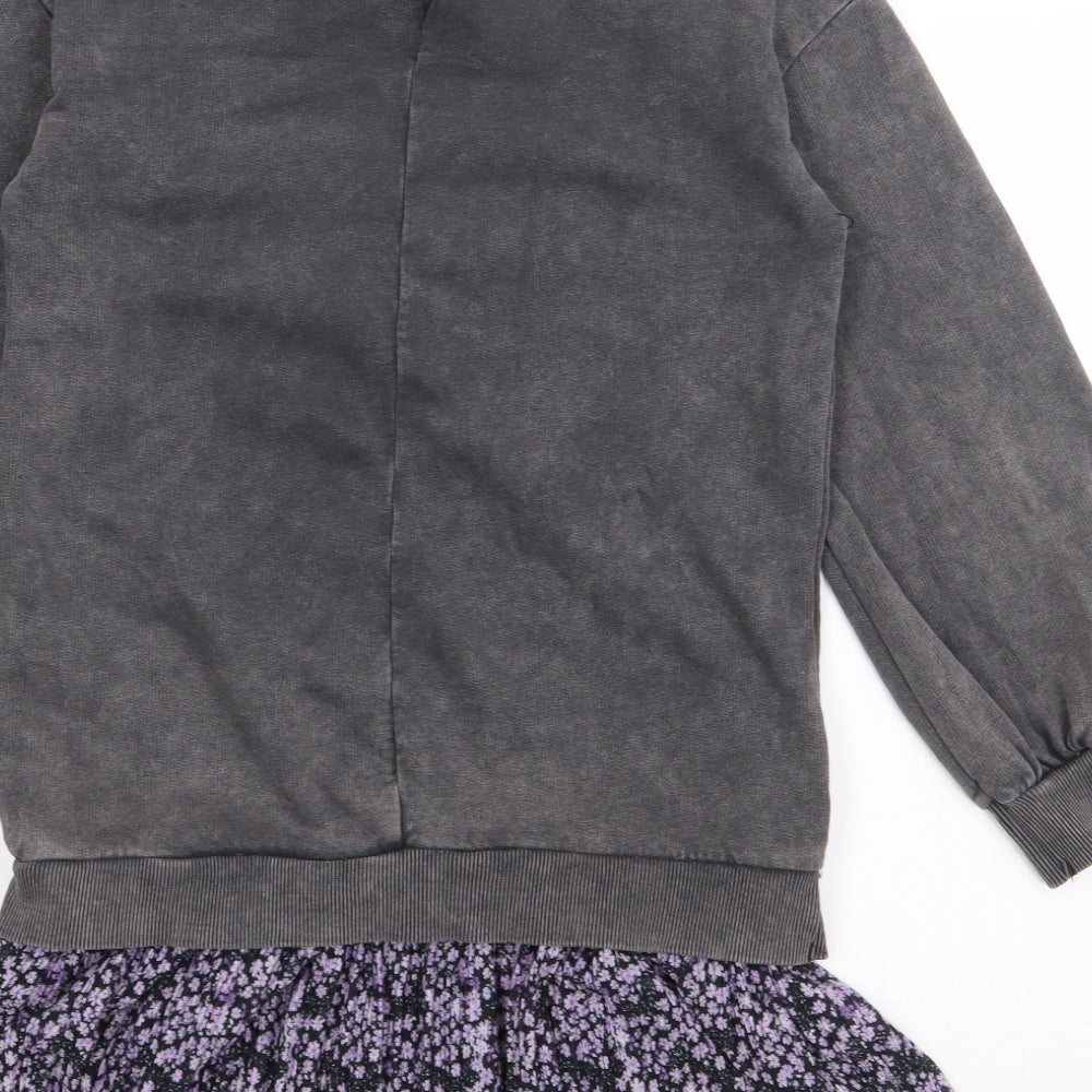 River Island Girls Grey Polyester Jumper Dress Size 9-10 Years Collared Button