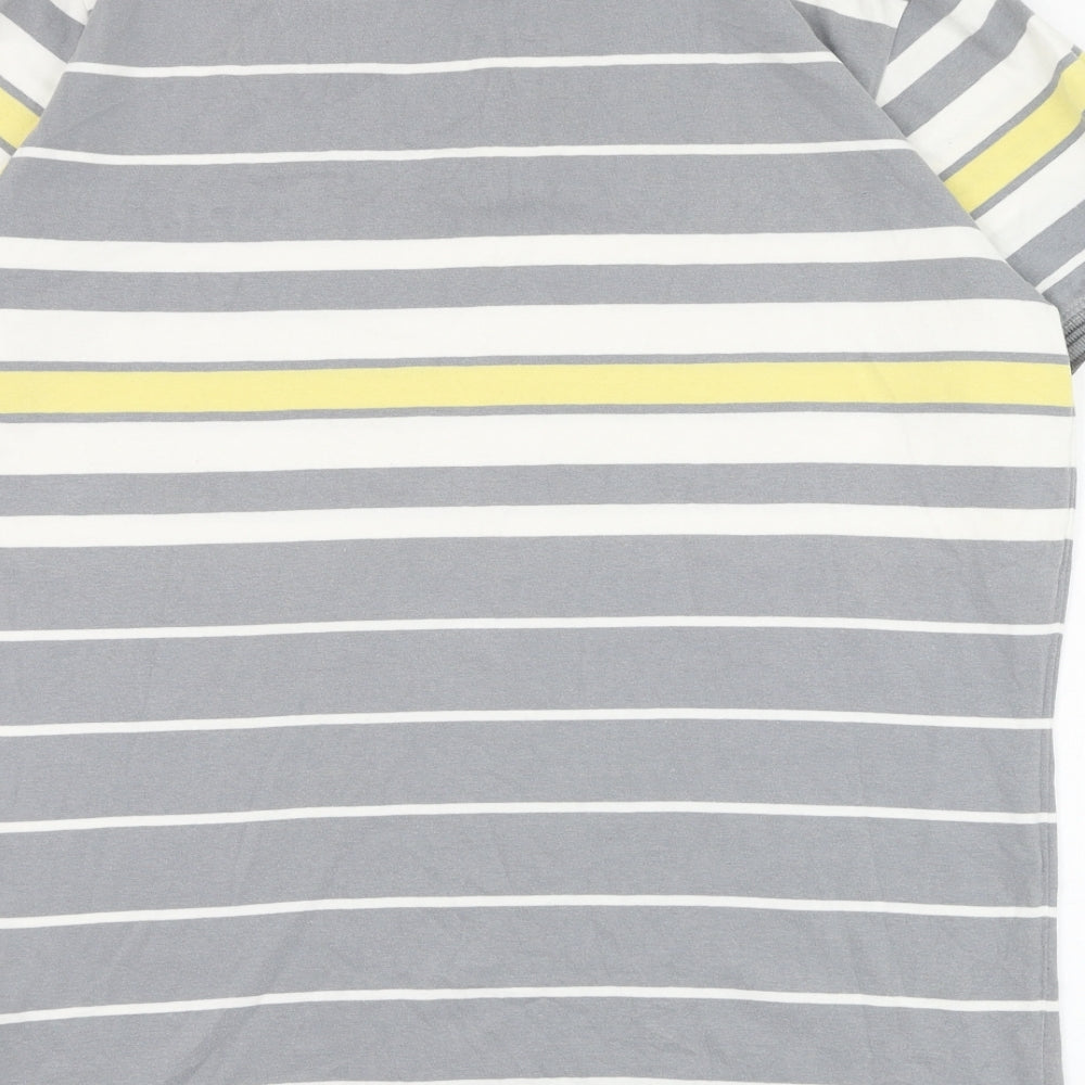 T-Sport Mens Grey Striped Cotton Polo Size L Collared Pullover
