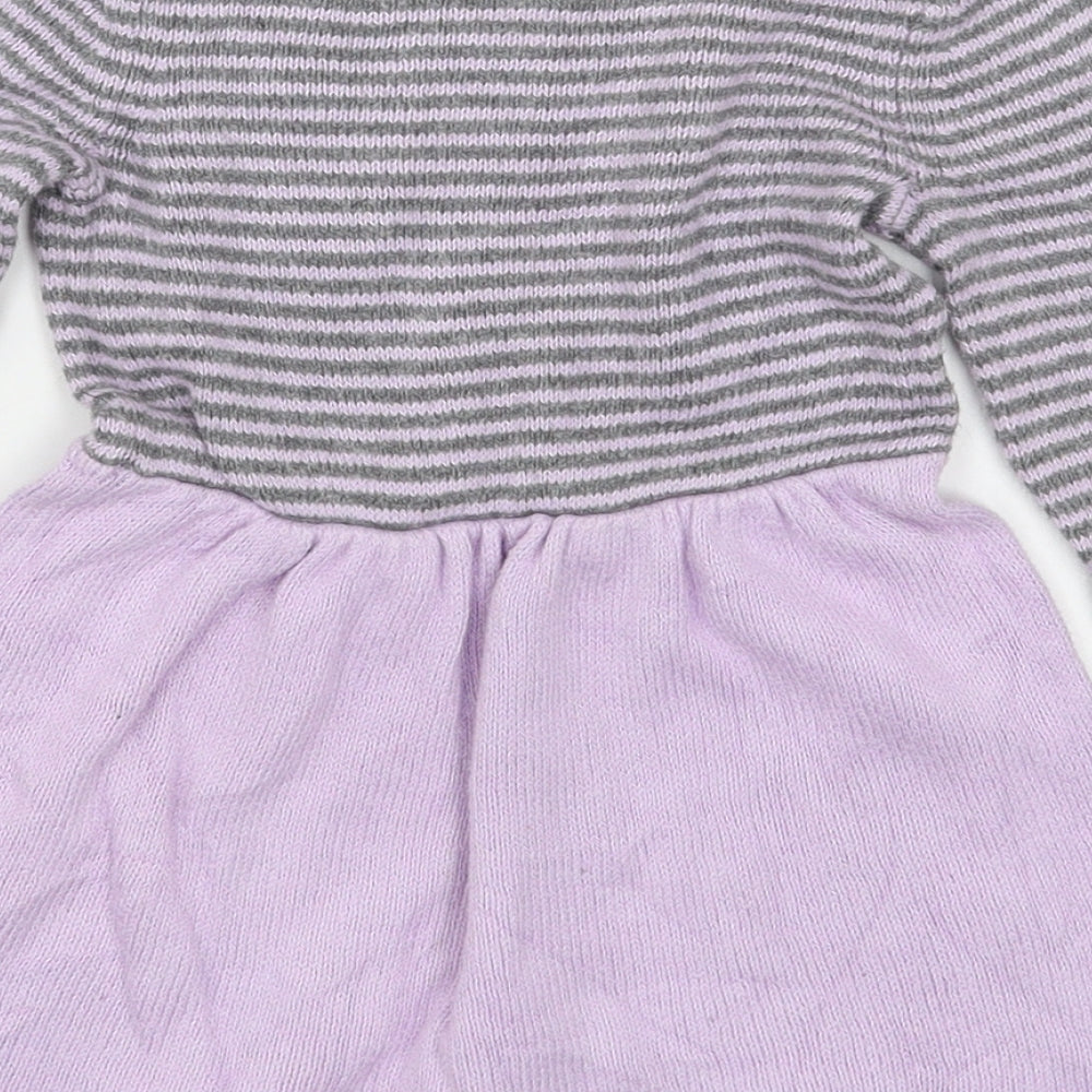 Gap Girls Purple Striped Cotton Jumper Dress Size 18-24 Months Round Neck Button