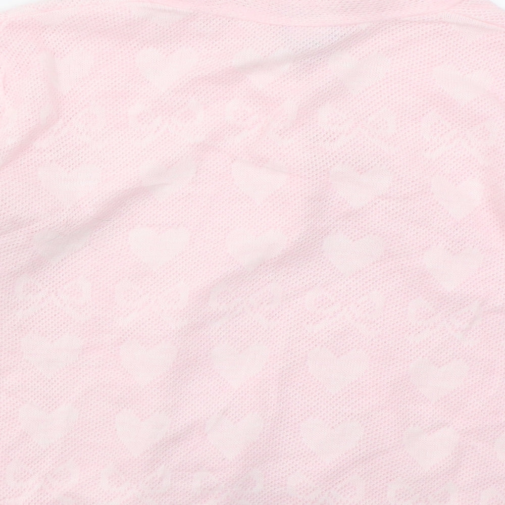 Lux Lux Womens Pink V-Neck Acrylic Cardigan Jumper Size M - Hearts