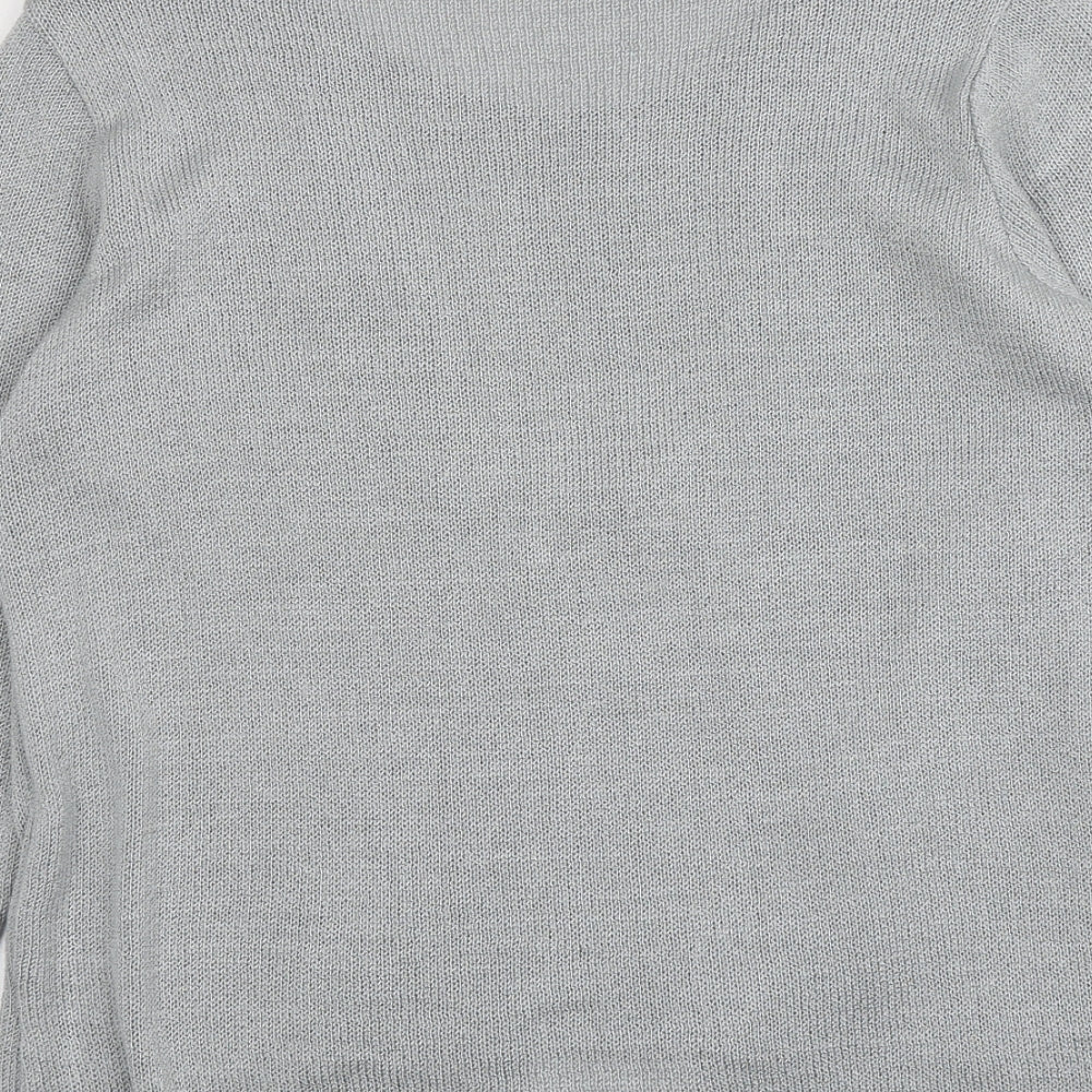 Classic Womens Grey V-Neck Acrylic Cardigan Jumper Size M