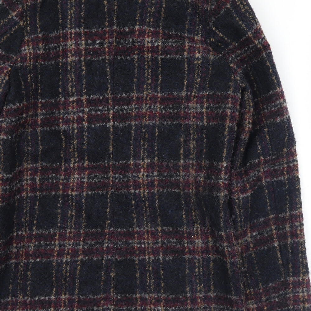 Marks and Spencer Womens Black Plaid Pea Coat Coat Size 10 Zip
