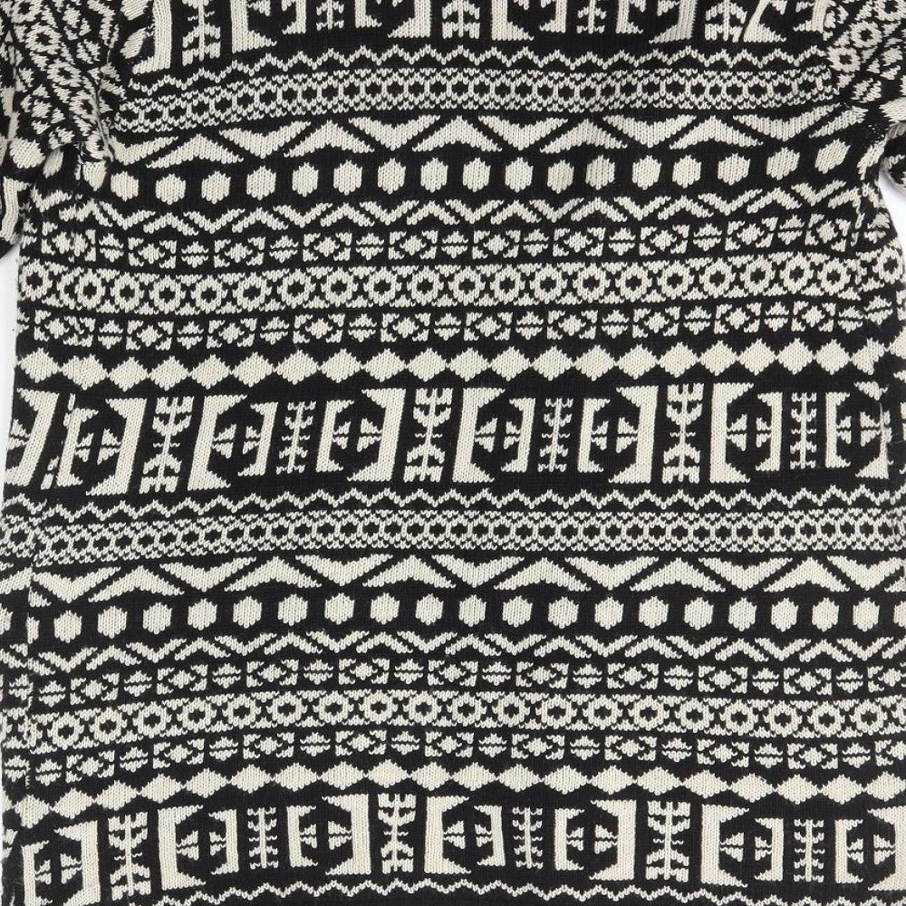 She's itt Womens Black Scoop Neck Geometric Cotton Cardigan Jumper Size S