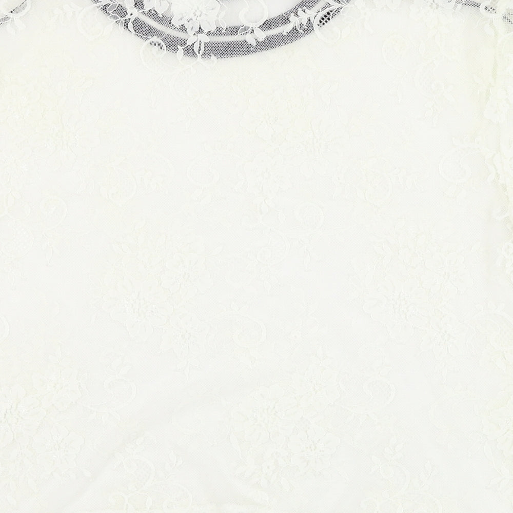 H&M Womens White Polyamide Basic T-Shirt Size XS Round Neck - Lace