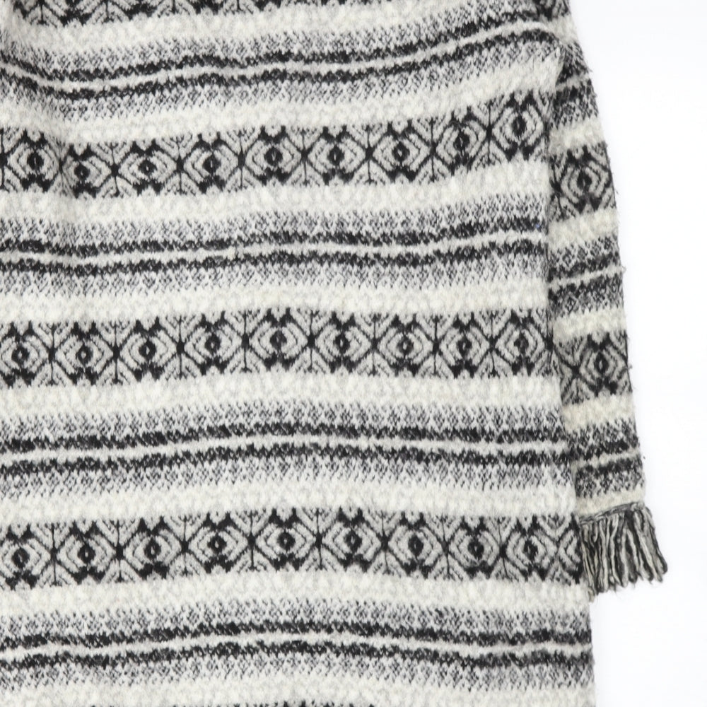 Marks and Spencer Womens Beige Round Neck Geometric Acrylic Wrap Jumper Size L - tassels on bottom