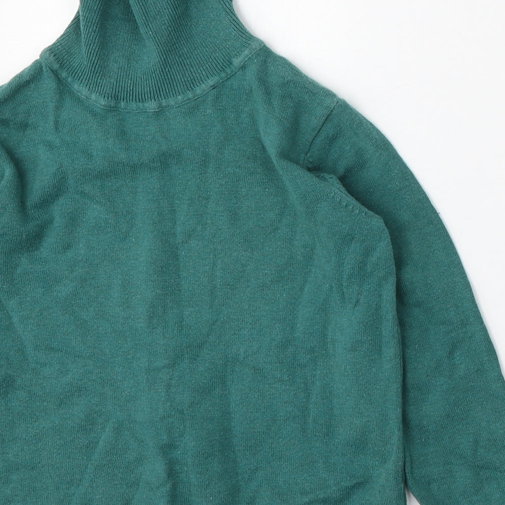 H&M Girls Green Mock Neck Cotton Pullover Jumper Size 7-8 Years