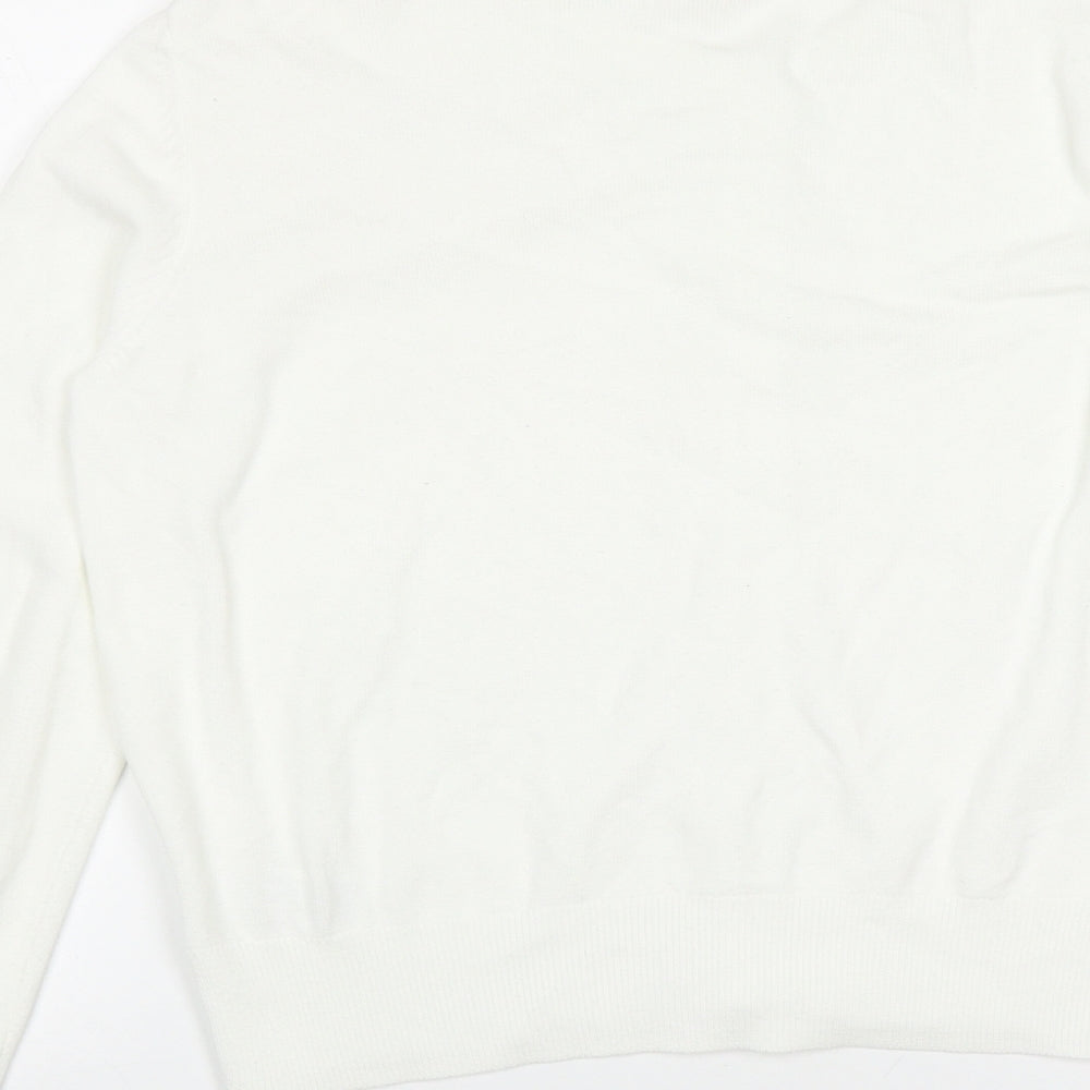 H&M Womens White Round Neck Viscose Cardigan Jumper Size M