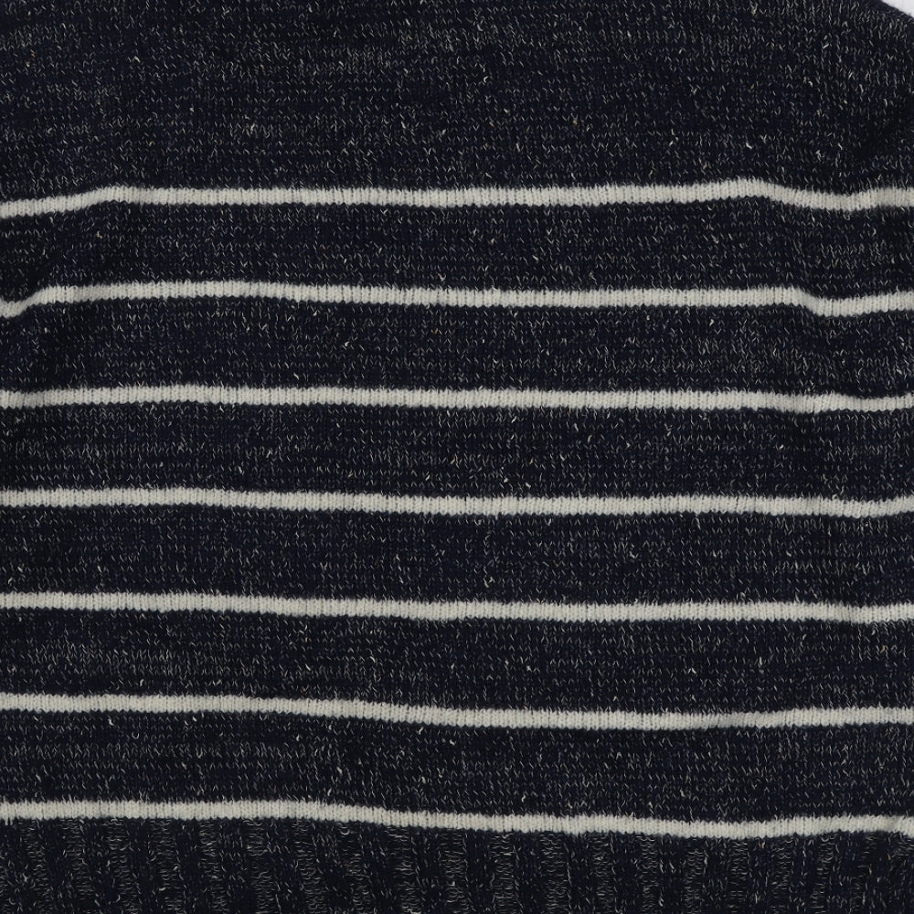 Primark Mens Blue Roll Neck Striped Acrylic Pullover Jumper Size XL