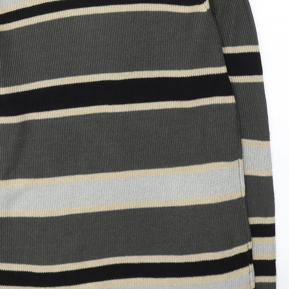 Isle Womens Grey V-Neck Striped Acrylic Pullover Jumper Size M