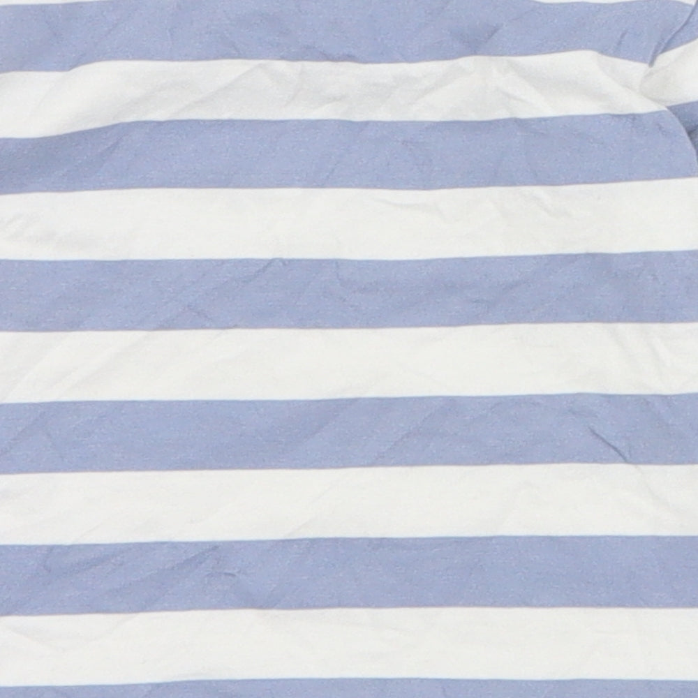 H&M Baby Blue Striped Cotton Basic T-Shirt Size 0-3 Months Crew Neck Snap