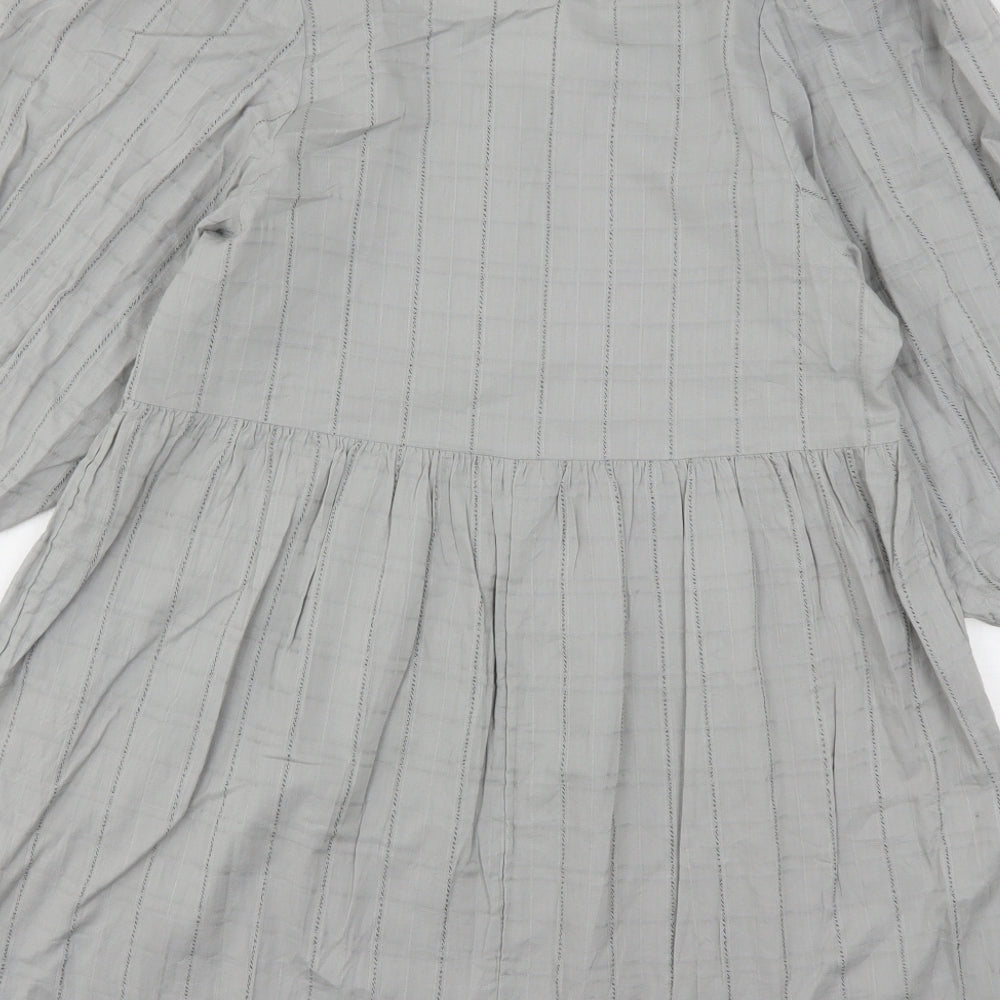 Primark Womens Grey Striped Cotton A-Line Size 10 V-Neck