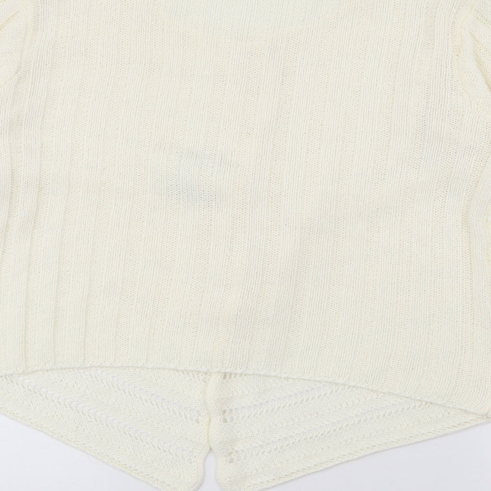 Frank Saul Womens Ivory Round Neck Acrylic Cardigan Jumper Size M