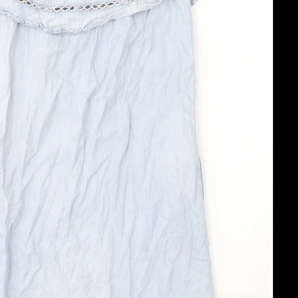 F&F Womens Blue Lyocell T-Shirt Dress Size 6 Off the Shoulder Pullover