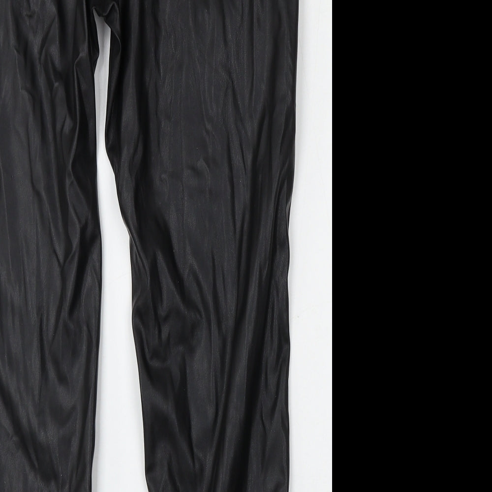 Papaya Womens Black Polyurethane Trousers Size 12 L26 in Regular